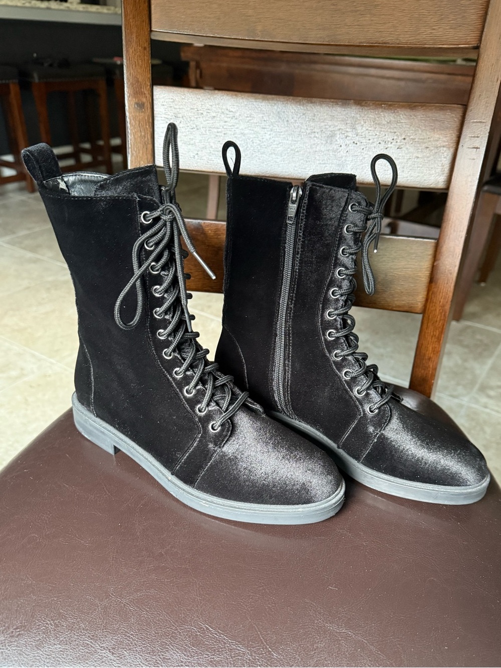 Black Velvet Combat Boots
